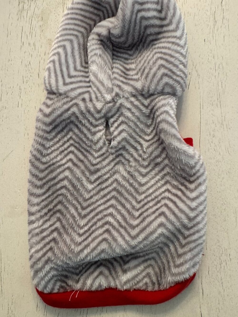 Dog Grey Herringbone Winter Sweater with Red Trim